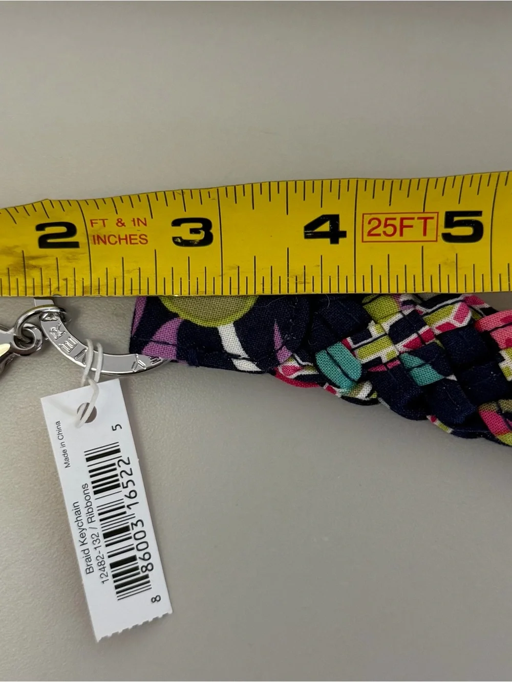 NWT Vera Bradley Braided Keychain Ribbons Pattern with Silver Ring and Clasp